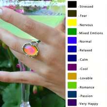 1 pieza Anillo de estado de ánimo con piedra termocrómica ovalada, Anillo de cambio de color multicolor adecuado para que las mujeres lo combinen con atuendos diarios, fiestas, regalo de festival