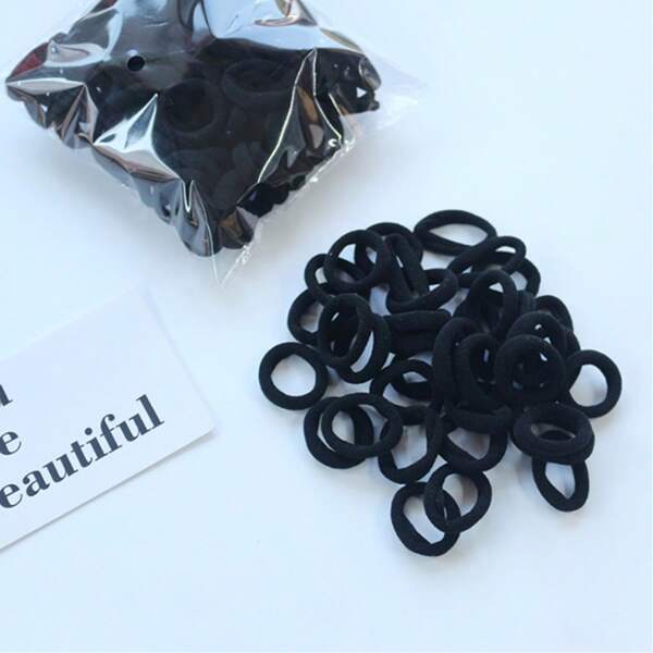50/100/200 Pieces/Bag Minimalist Elastic Hair Bands, Black, Khaki, Randomly Mixed High Elastic Hair Bands, Fashionable And Changeable Minimalist Elegant Hair Accessories, Daily Use, High Elastic Seamless Hair Accessories Back To School