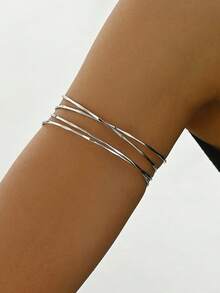 1 件优雅女士镂空交叉多层臂袖，可调节简约奢华手链配饰 - 金9 - 查看 7