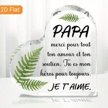 2D-Acryl-Dekorplatte mit französischem Text "Ich liebe dich Papa", herzförmiges 2D-Design, ohne Batterien, Heim- und Bürodekoration, klassisches Geschenk für das ganze Jahr, flach 2D