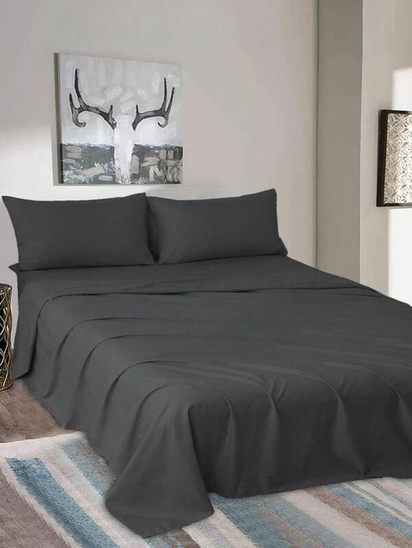 4 Piezas Juego de Sabanas Matrimonial diseño liso de color sólido para cama 3000 Hilos,Material Suave, Transpirable y Refrescante,1 Forro,1 Sábana/ 2 Fundas
