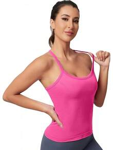 Workout Tops Women With Built In Bra, Sleeveless Gym Tops Seamless Racerback Athletic Yoga Shirts, Activewear - Peach Pink - View 8