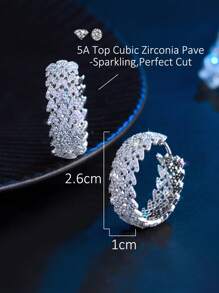 1 Pair Dubai Yellow Gold Plated Big Round Micro Pave CZ Heart Tennis Hoop Earrings, Women Silver Plated Cubic Zirconia Jewelry Accessories For Brides, Engagement, Wedding, Banquet, Party, Or Mother's Christmas Gift
