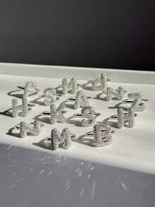 1 pieza Anillo exagerado de letra inicial de Hip-Hop plateado para mujer, anillo de letra inflado moderno y grueso, anillo de letra inicial personalizado ajustable, regalo de joyería de cumpleaños