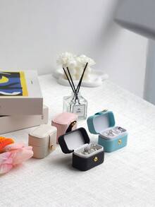 Caja de almacenamiento de joyas portátil y sencilla para viajes, organizador para anillos, collares, aretes, caja de regalo de vuelta a la escuela - Negro - Ver 8