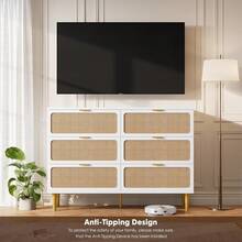 mteryoing Fashion Elegant Style Dresser, Rattan 6 Drawer Dresser For Bedroom, Large Double Dresser With Deep Drawers For Living Room, Hallway, Bedroom - 白色 - 查看 3