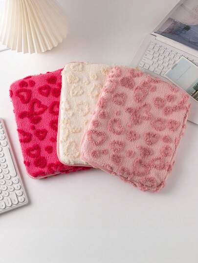 心形毛绒笔记本电脑内胆包，甜美平板电脑袋，适用于 11 英寸/13 英寸/15 英寸笔记本电脑，适合学校使用的学校用品包，适合女士使用的笔记本电脑包， 书包