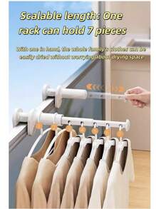 1pc Best Selling New Model 2025 White Travel Retractable Clothes Drying Rack, Foldable Multi-Function Balcony Drying Stand For Hotel/Home, Portable Extendable Laundry Hanger