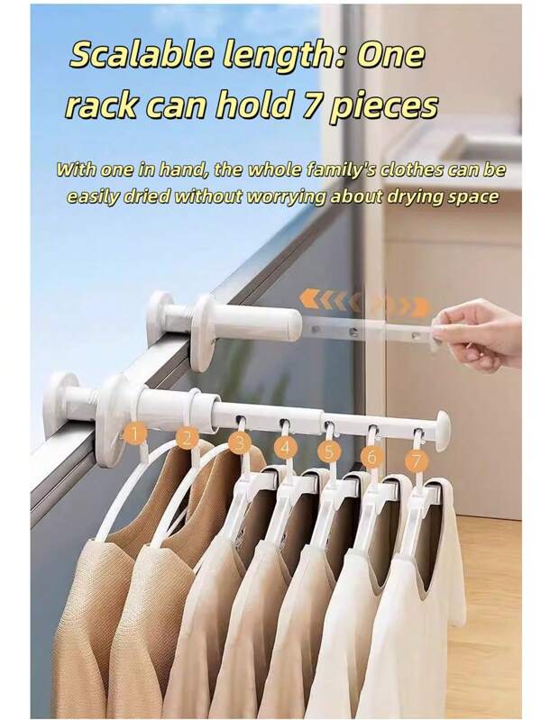 1pc Best Selling New Model 2025 White Travel Retractable Clothes Drying Rack, Foldable Multi-Function Balcony Drying Stand For Hotel/Home, Portable Extendable Laundry Hanger