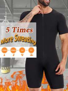 Sauna Suit For Men Full Body Sweat Bodysuit Waist Trainer Sauna Shirt Shapewear Heat Trapping Short Sleeves Workout Top With Shorts Exercise Fitness - Black - View 2