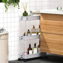 SPACEKEEPER Slim Rolling Storage Cart, 3 Tier Bathroom Storage Organizer Laundry Room Utility Cart Mobile Shelving Unit, Multi-Purpose For Kitchen Office Bathroom Laundry Narrow Places - 灰色 - 查看 5