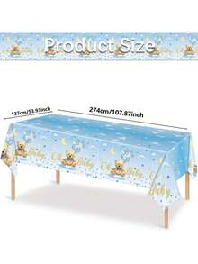 1 件 137 厘米 * 274/228 厘米可爱熊派对桌布，适合生日派对桌面装饰、男孩和女孩浴室生日庆祝装饰