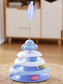 1 件 3 层旋转宠物逗猫玩具，益智轨道塔猫玩具，适用于室内猫互动球玩具，羽毛棒玩具