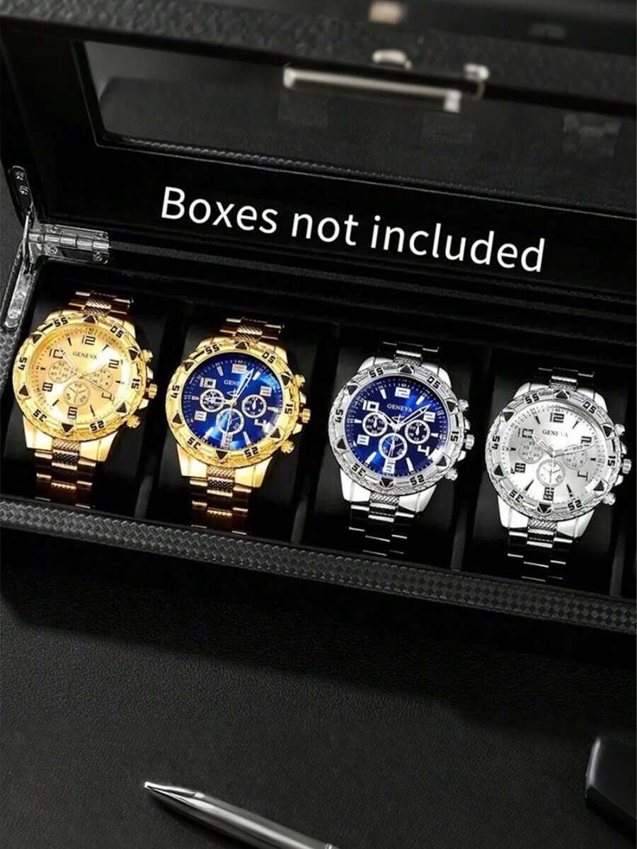 Reloj de pulsera de acero inoxidable de alta gama con 3 esferas, cristal luminoso y esfera redonda para hombres - Multicolor - Ver 1