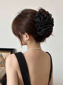 1 件优雅面料分层蝴蝶结发夹，淑女高端时尚配饰，适合日常穿着、通勤、学校、轻商务、约会、街头拍摄，凸显女性魅力发饰时尚发夹秋冬度假装女士 - 黑色 - 查看 7