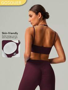 Women's Halter Neck Multi-Shoulder Adjustable Straps Double Layer Beauty Back Yoga Fitness Sports Bra - Purple - View 2