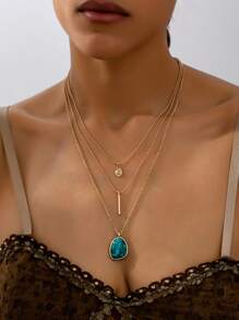 1pc Vintage Bohemian Style Multi-Layer Turquoise Necklace