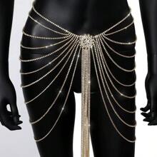 1pc Long Fringe Rhinestone Dress For Women Flower Belt Body Chain Jewelry Crystal Silver Skirt For Stage Party Accessories