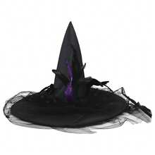 Large Ruched Witch Hat Women Halloween Wizard Hat Costume Cosplay Accessory Feather Witch Hats For Halloween Party - màu đen - Xem 2