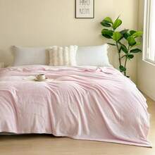 1pc Solid Color Flannel Fleece Blanket, Suitable For Bedroom, Sofa, All Seasons - Baby Pink - View 4