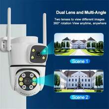 1 Unit Of 4MP (2MP + 2MP) Dual-Lens/Dual-Monitor Picture Intelligent Surveillance Camera, Powered By USB Data Cable, 2.4G Wireless WIFI Network Dual-Eye High-Definition Full-Color Night Vision Camera, Two-Way Voice, Motion Detection, Email Alert, Video Playback, Remote Viewing, Push Alert, Easy To Use, Suitable For Home, Office, Garden, Indoor/Outdoor