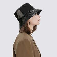 Reversible Bucket Hat For Women, Cute Beach Fisherman Style - Pu Leather Black - View 9