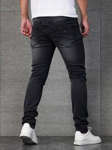 Pantalones vaqueros ajustados para hombre de color gris oscuro, tela transpirable y cómoda, ideales para estilos casuales urbanos - Gris Oscuro - Ver 2
