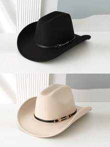 1 pieza Sombrero de vaquero de lana de unicolor unisex, sombrero de vaquera con decoración de hebilla con característica de moda, sombrero versátil y moderno, adecuado para fiestas con tema del oeste, fiesta de compromiso, ceremonia de graduación, baile de gala, festival, celebración de cumpleaños, festival de música