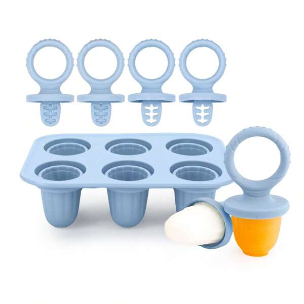 Molde de silicona con 6 cavidades para chupetin de dentición para bebés, molde para hacer chupetes helados, molde para hacer paletas de helado, juguete refrescante y calmante de dentición congelado para bebés