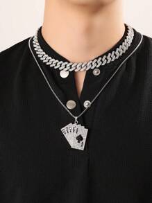 2pcs Alloy Poker Card Men's Necklace Set, Hip-Hop Style Versatile, Suitable For Daily Wear, Party, Gift For Friends
