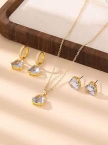 Charming Girl Crystal Zirconia Shinny Earring Necklace Set For Party Gift
