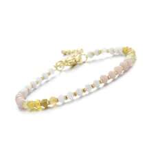 1pc Casual Adjustable Gemstone Beaded Bracelet With Natural Sunstone, Moonstone And Aquamarine, Suitable For Women Everyday And Holiday Wear