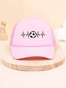1Pc Children's Football Printed Baseball Cap With Drawstring Mesh Breathable Sunshade Fashionable Baseball Cap Truck Driver Baseball Cap,Suitable For Outdoor Activities And Sports
