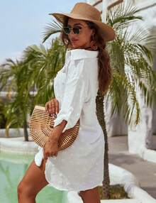 Women Swimsuit Coverups White Chiffon Bikini Swimwear Beach Cover Up Dress Shirt - Đỏ - Xem 8