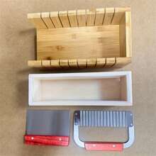 Molde de Silicone Retangular Flexível Grande de 42 onças, Kit de Fabricação de Sabonete Artesanal com Caixa de Madeira, Raspador Ondulado e Reto de Aço Inoxidável, e Cortador, Suprimentos para Fabricação de Sabonete Caseiro