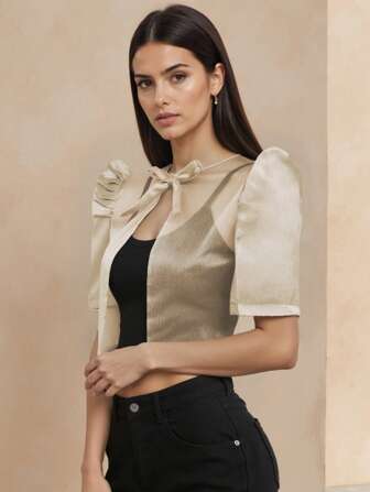 Amyenjoylife Modern Filipiniana Top,Butterfly Sleeves Filipiniana,Style Women Modern Elegant Spring/Summer National Flare Sleeve Tie Waist Open Front Blouse Filipiniana Inspired Top,Champagne Top