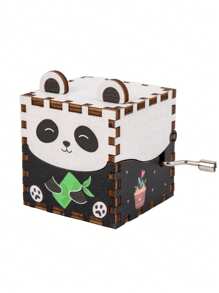 1 Set Caja de música de madera con motivos animales, adorno de escritorio para estudiantes, caja de música manual DIY, regalo de cumpleaños para niños de 1 a 3 años
