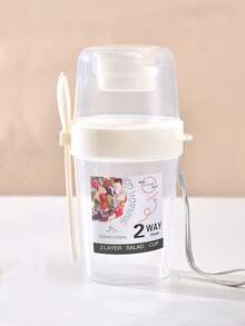 1pc Minimalist Salad Cup Plastic Portable Fruit & Vegetable Companion With Fork & Lid, Diet Smoothie Cup