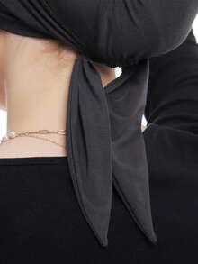 1pc Solid Color Hijab, Simple Fashionable Soft And Comfortable Drawstring Headband Turban Hijab Cap, Headscarf, Suitable For Daily Life And Outdoor Sports For Dress - Black - View 5