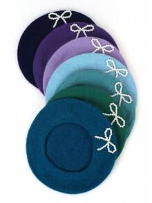 1顶女士休闲仿珍珠镂空心形羊毛贝雷帽，时尚百搭，适合日常佩戴，春/秋/冬季