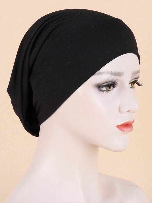 1pc Unisex Black Neck Gaiter With Brimmed Beanie Hat