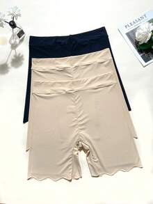 3pcs/Pack Women's Silky Seamless Anti-Chafing High Waist Safety Shorts, Thin Breathable Plain Panties - Multicolor - View 2