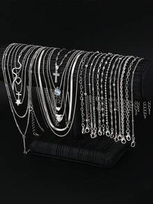 25pcs/14pcs/11pcs Simple Faux Pearl Twist Chain Heart Butterfly Moon Star Necklace Bracelet Set For Women, Suitable For Dates, Vacation, And Daily Matching, Gift - Silver - View 13