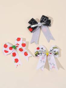 2pcs Back To School Hair Bows For Students Apple Pencil School Bus Letters Pattern Bow Hair Clips White Black Grosgrain Ribbon Bow Alligator Clips Cute Apple Pencil School Bus Letters Printed Bow Hair Clips Adorable Back To School Bow Barrettes For First Day Of School Teens Hair Accessories