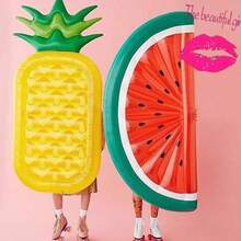 1pc Inflatable Pineapple Design Float, Adult Water Seat, Vacation Photo Prop, Large Watermelon Swimming Ring Floating Bed Chair, Suitable For Vacation And Water Leisure, Beach Essentials, Beach Accessories, Pool Float - Multicolor - View 2