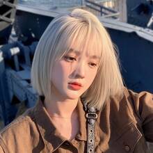 かつら女性のショートヘアボブヘア日本ミルクティーゴールドショートストレートヘアファッション年齢を軽減する模造フルリアルナチュラルフルヘッドセット - ホワイトゴールド - チェックする 6