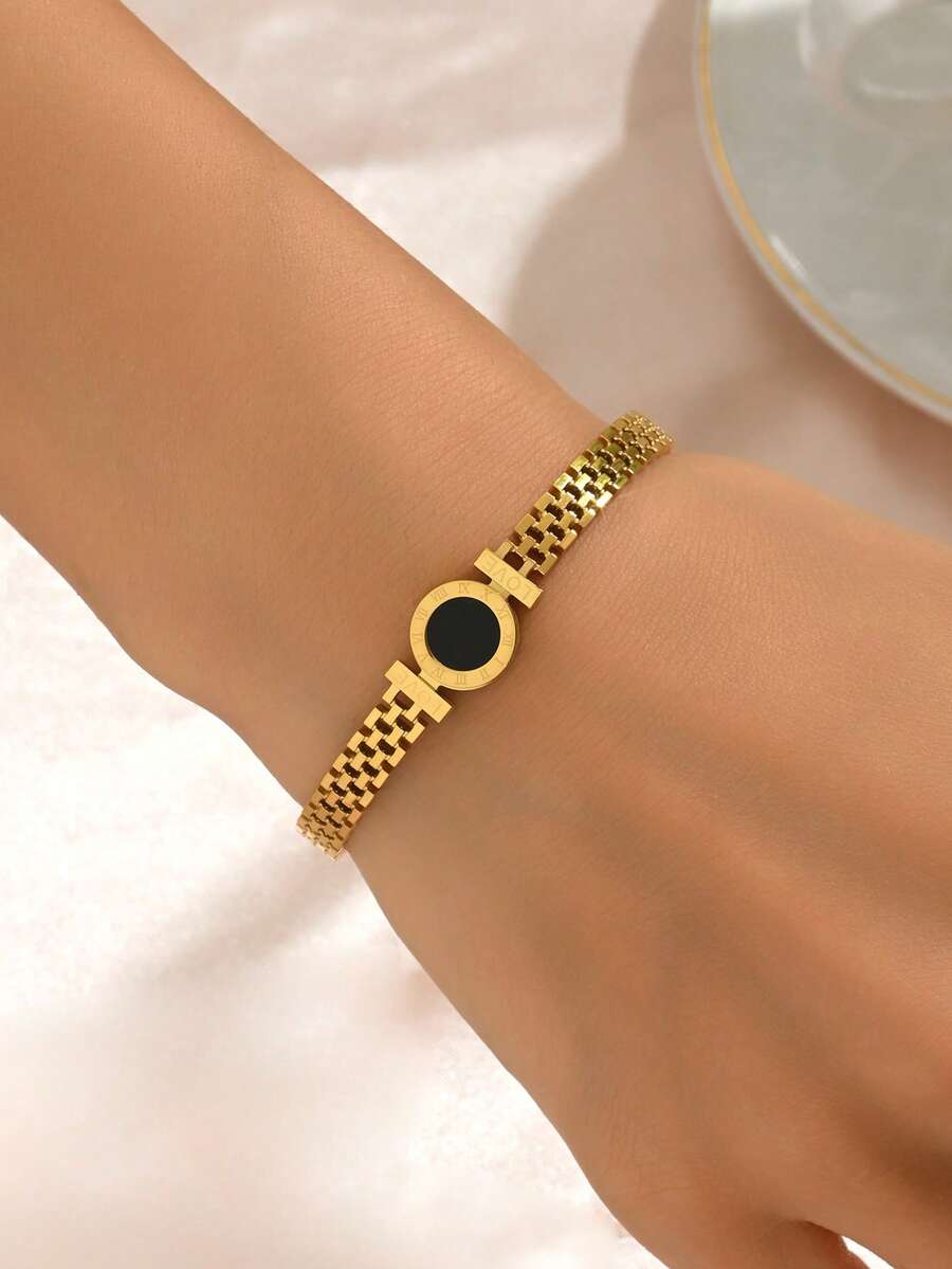 羅馬數字細節手鐲 - 金黃色 - 查看 1