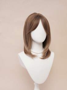 XYUNMI Sweet Elegant Brown Long Straight Wig 20 Inch With Bangs Layered Collarbone Hair Lightweight Breathable Women's Heat Resistant Synthetic Wig Suitable For Daily Wear, Dating And Photoshoot Cosplay Festival Use