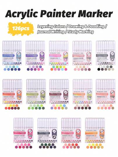 126 Colors Acrylic Markers,14 Boxes Colored Pen Set,45-126 Colors Liquid Soft Hair Acrylic Marker Pens,Macaron,Skin Tone,Gray Series,Refillable Drawing Markers,Bleed-Proof Paper Stationery,Arts&Crafts Graffiti Color Pens,Back To School Gift