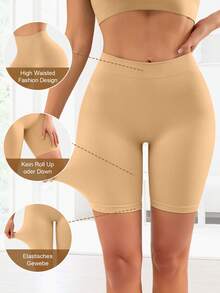 3pcs/Pack Women's Comfortable Seamless Smooth Lining Shorts, Suitable To Wear With Dresses - Apricot - View 3